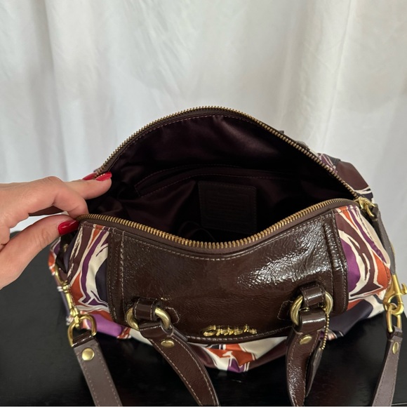 COACH ✨💜🧡 retro designer Ashley Scarf  print, medium size satchel purse - Picture 12 of 16